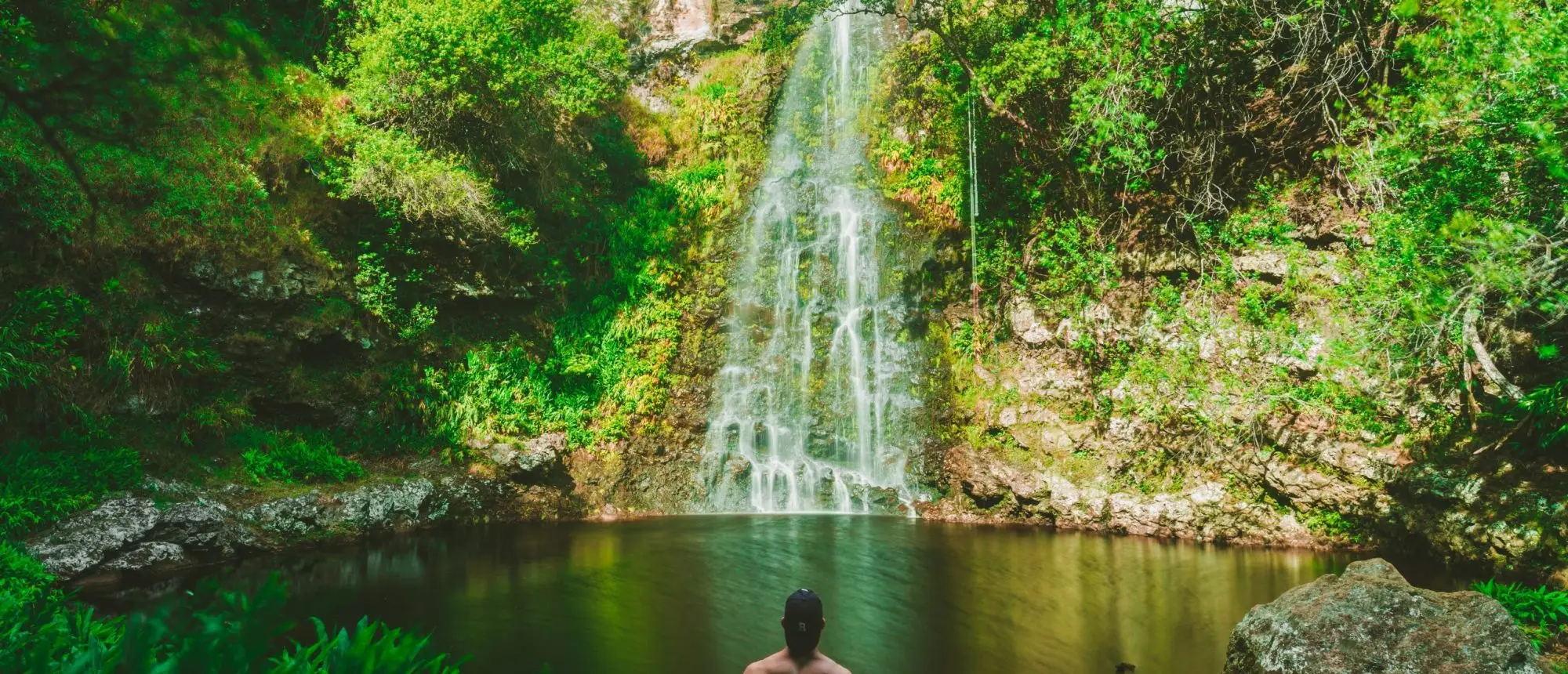 man practicing forest bathing